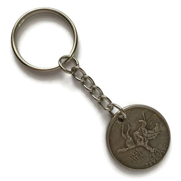 Delaware State Quarter Keychain Coin Money Upcycled Unisex Stainless Steel - Picture 2 of 3